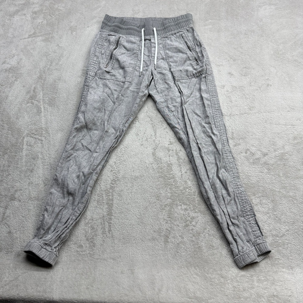 Athleta Jogger Pants Women 2 Gray Linen Drawstring Zipper Pocket Coastal Grandma